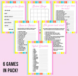 BRIDAL SHOWER / HEN / BACHELORETTE PARTY GAMES PACK IN RAINBOW THEME