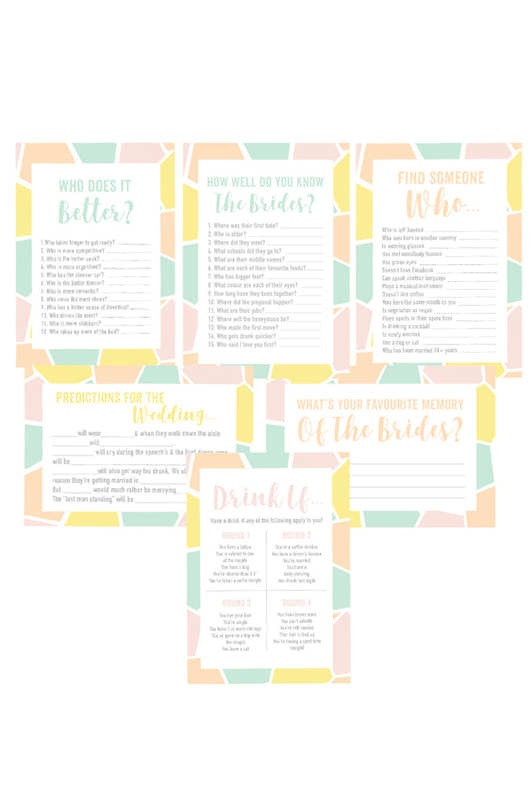 BRIDE & BRIDE EDITION ENGAGEMENT PARTY / WEDDING GAMES PACK